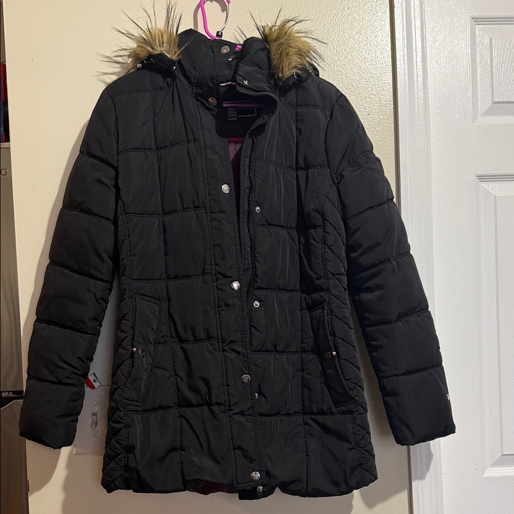 Tommy Hilfiger Black Puffer Jacket with Faux Fur Hood